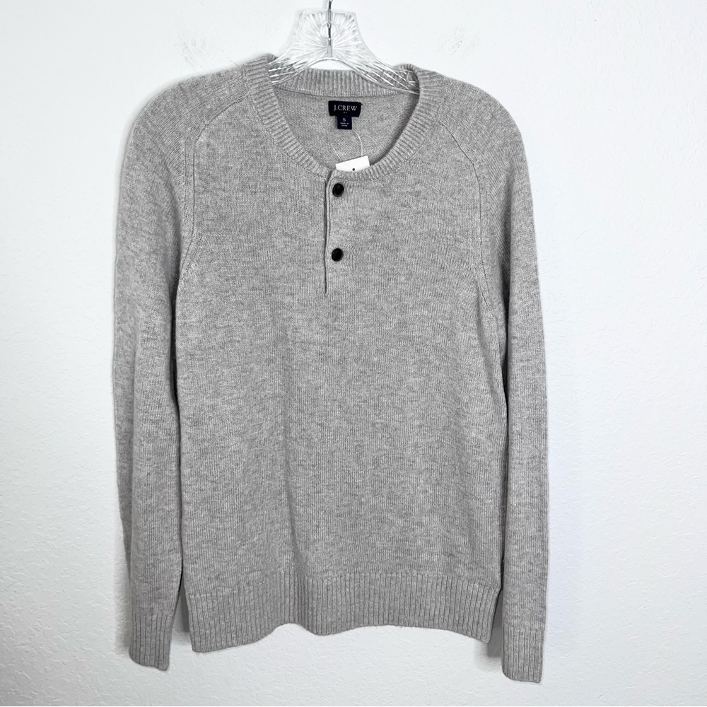 J. Crew Sweater Men Small Sweatshirt Wool Gray Pullover Preppy Crewneck Button E